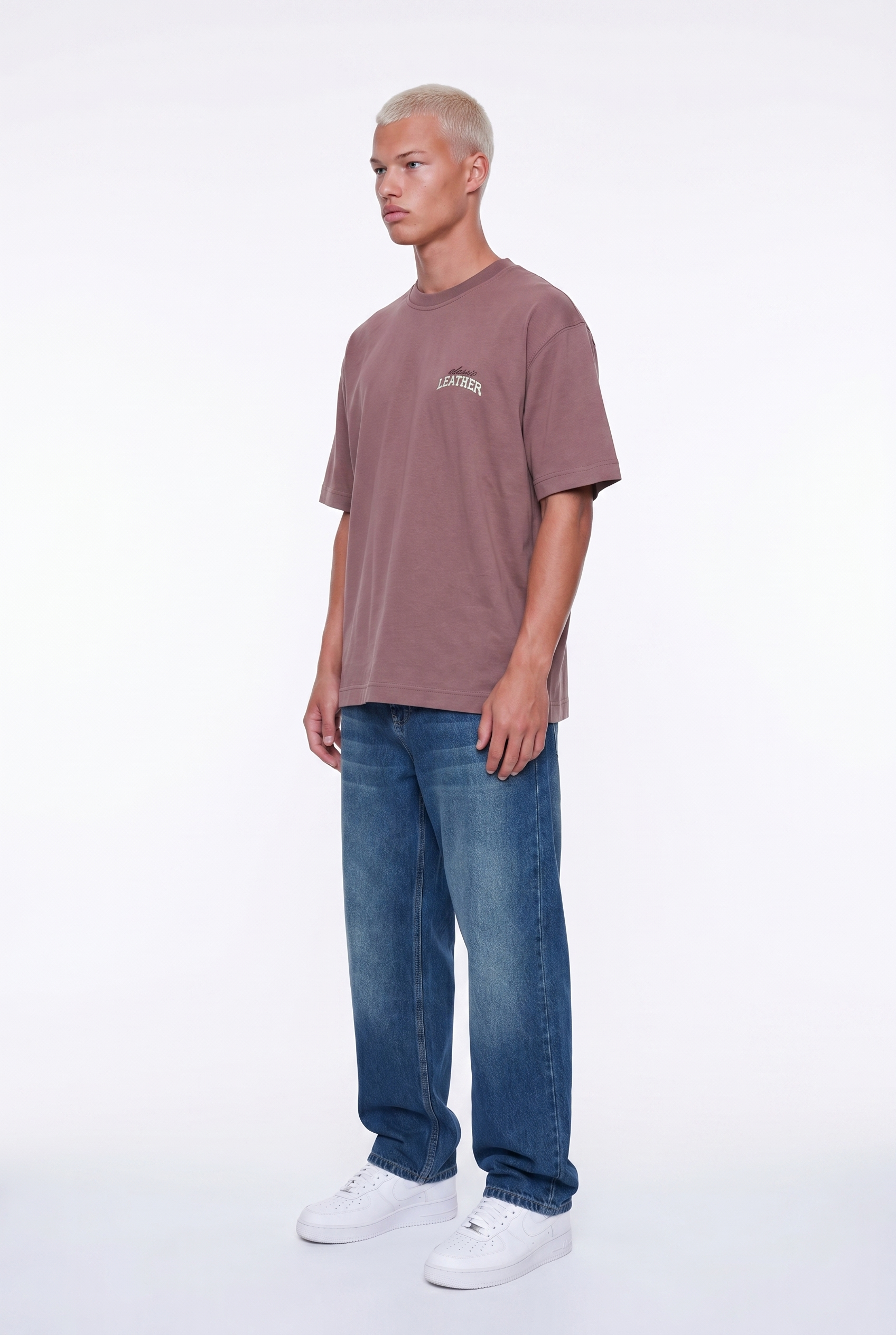Erkek Leather Baskılı Oversize T-Shirt Kahve