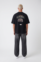 Erkek Leather Baskılı Oversize T-Shirt Siyah