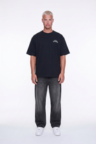 Erkek Leather Baskılı Oversize T-Shirt Siyah