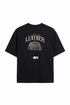 Erkek Leather Baskılı Oversize T-Shirt Siyah