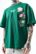 Erkek Low Vision Nakışlı Oversize T-Shirt Nefti