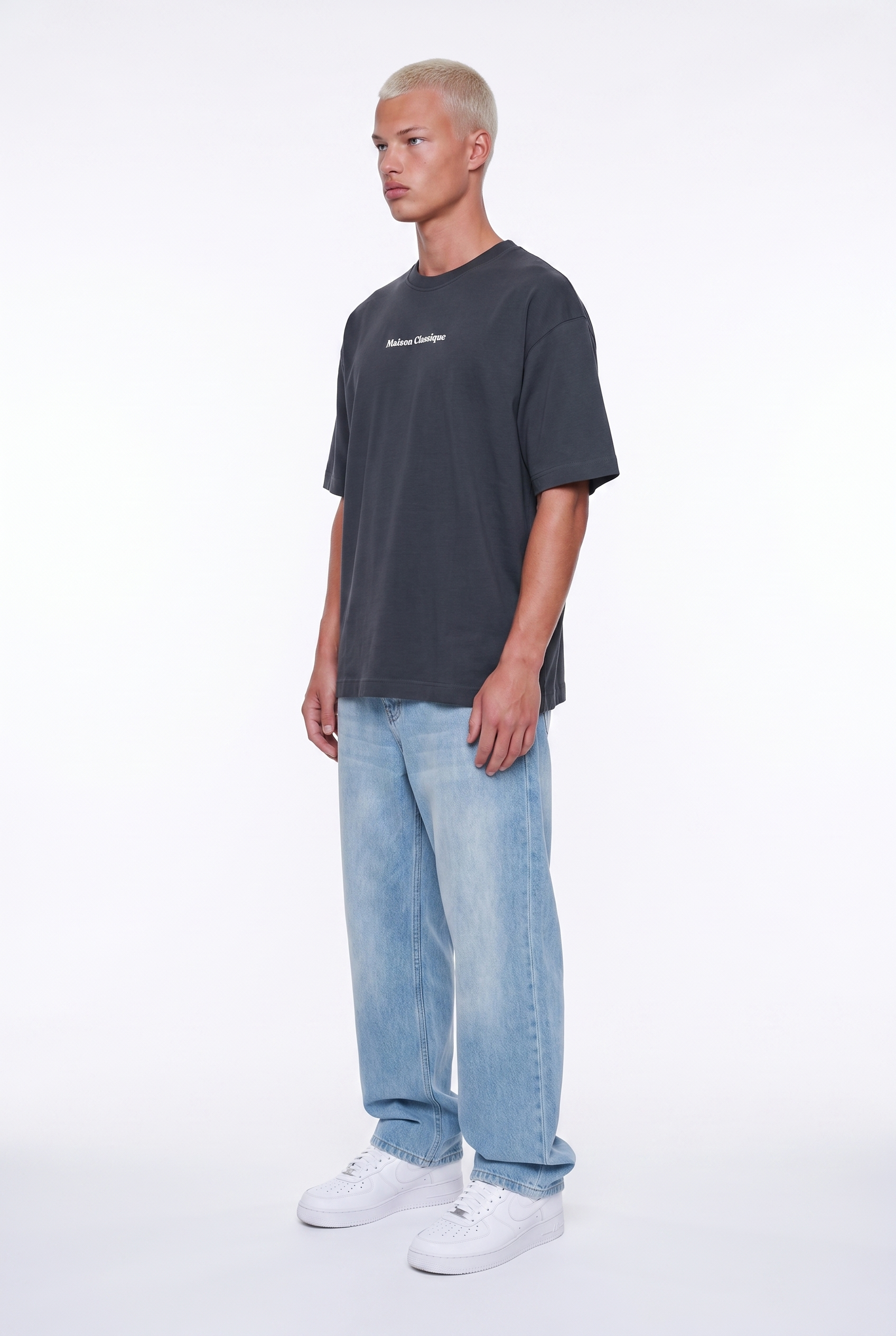 Erkek Maison Baskılı Oversize T-Shirt Füme