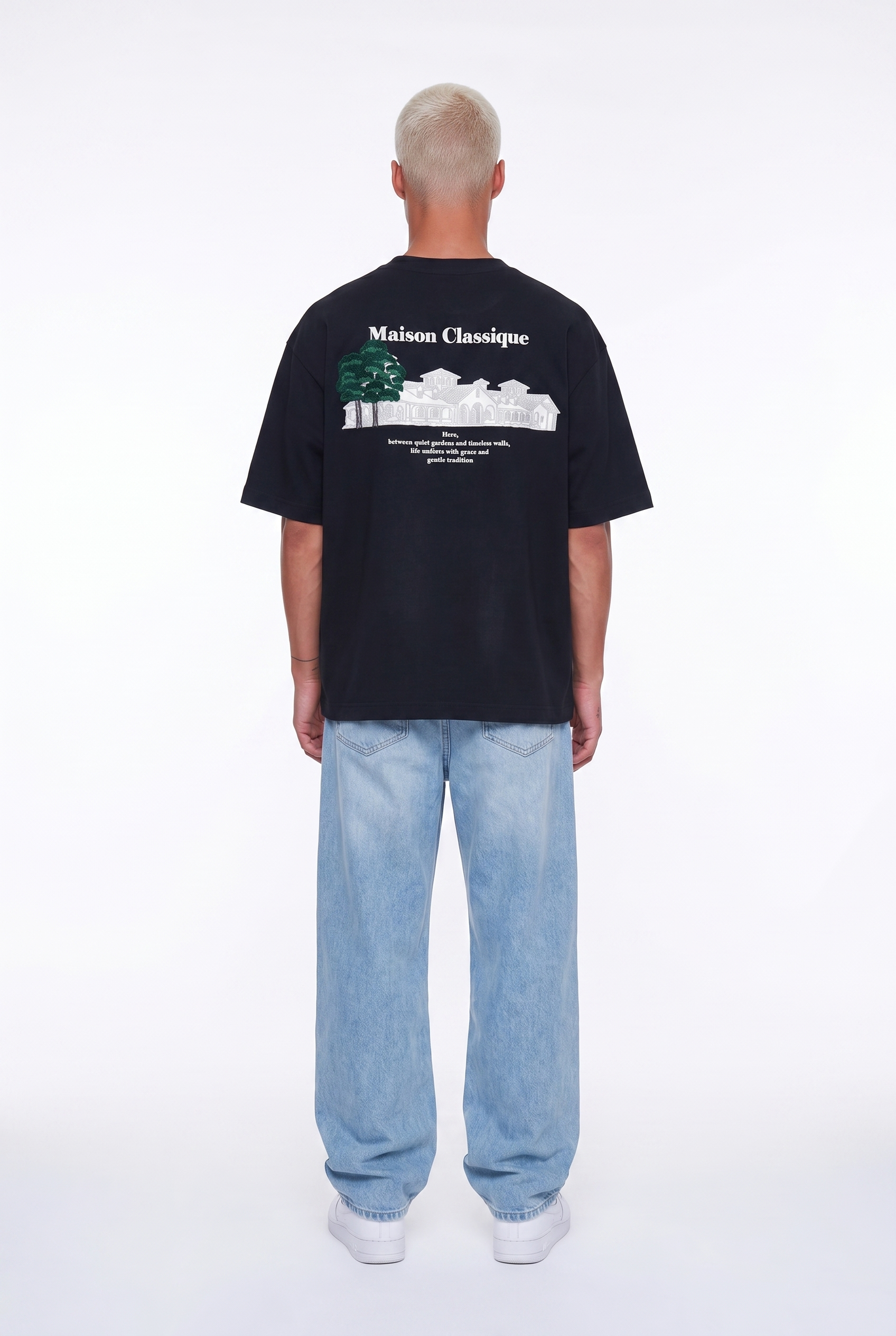 Erkek Maison Baskılı Oversize T-Shirt Siyah