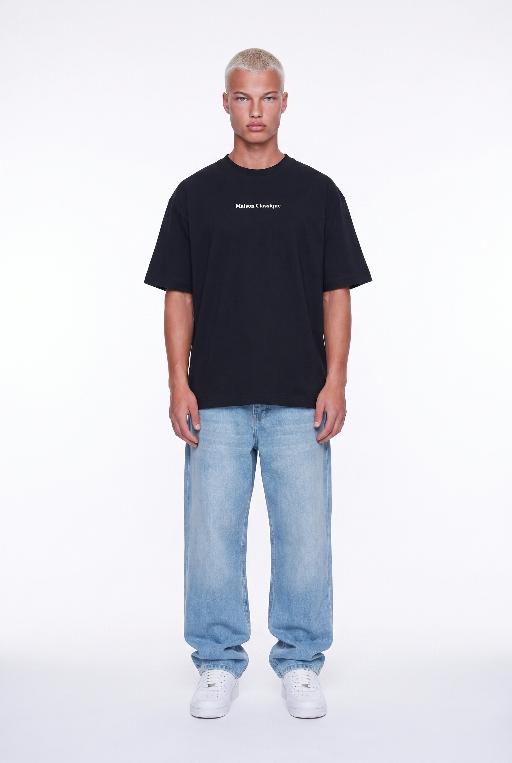 Erkek Maison Baskılı Oversize T-Shirt Siyah