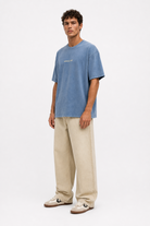 Erkek Marseille Baskılı Yıkamalı Oversize T-Shirt Bebe Mavi