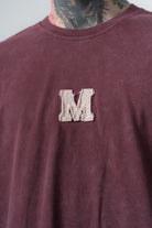 Erkek Mercy Nakışlı Yıkamalı Oversize T-Shirt Bordo