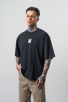 Erkek Mercy Nakışlı Yıkamalı Oversize T-Shirt Siyah
