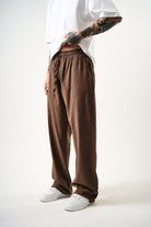 Erkek Müslin Kumaş Baggy Pantolon Kahve