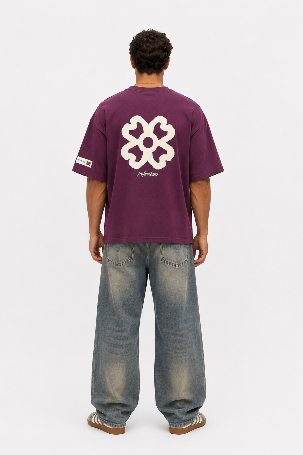 Erkek Nakış Detaylı Oversize T-Shirt Vişne