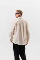 Respire-Erkek Nakış Detaylı Poplin Oversize Gömlek Bej-Gömlek-3-Milagron.com
