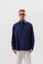 Respire-Erkek Nakış Detaylı Poplin Oversize Gömlek Lacivert-Gömlek-2-Milagron.com