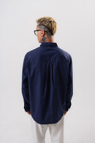 Respire-Erkek Nakış Detaylı Poplin Oversize Gömlek Lacivert-Gömlek-3-Milagron.com