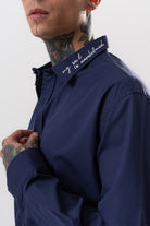 Respire-Erkek Nakış Detaylı Poplin Oversize Gömlek Lacivert-Gömlek-4-Milagron.com