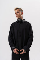 Respire-Erkek Nakış Detaylı Poplin Oversize Gömlek Siyah-Gömlek-2-Milagron.com