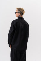 Respire-Erkek Nakış Detaylı Poplin Oversize Gömlek Siyah-Gömlek-3-Milagron.com