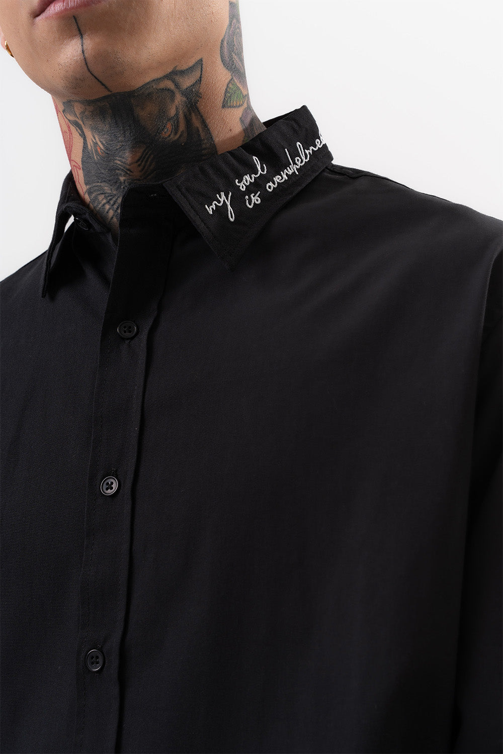 Respire-Erkek Nakış Detaylı Poplin Oversize Gömlek Siyah-Gömlek-4-Milagron.com