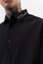 Respire-Erkek Nakış Detaylı Poplin Oversize Gömlek Siyah-Gömlek-4-Milagron.com