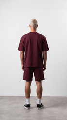 Erkek Nakış Detaylı Regular Fit T-Shirt Şort Takım Bordo