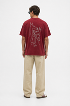 Erkek Nakış Detaylı Yıkamalı Oversize T-Shirt Bordo