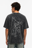Erkek Nakış Detaylı Yıkamalı Oversize T-Shirt Siyah