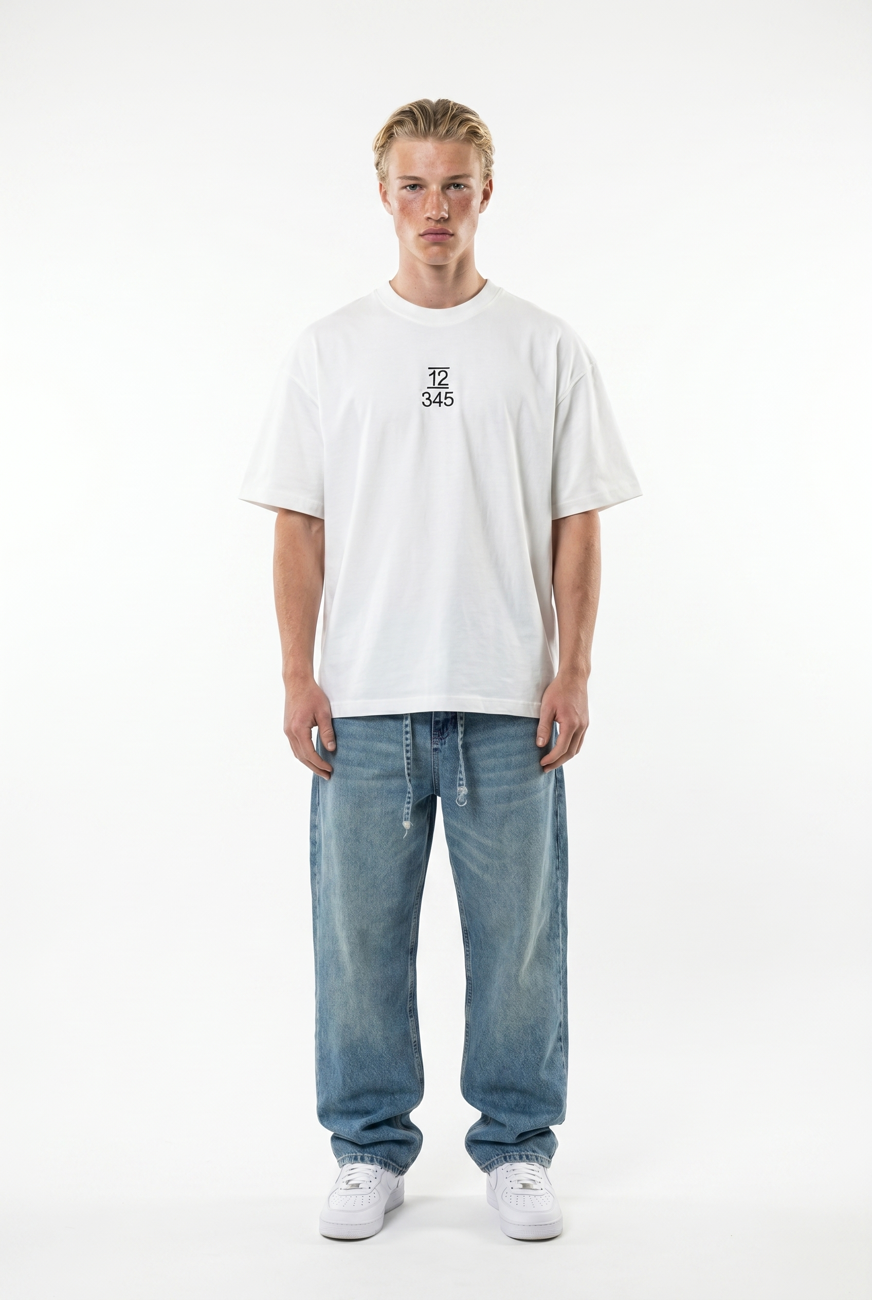 Erkek Nakışlı Oversize T-Shirt Ekru
