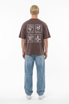 Erkek Nakışlı Oversize T-Shirt Kahve