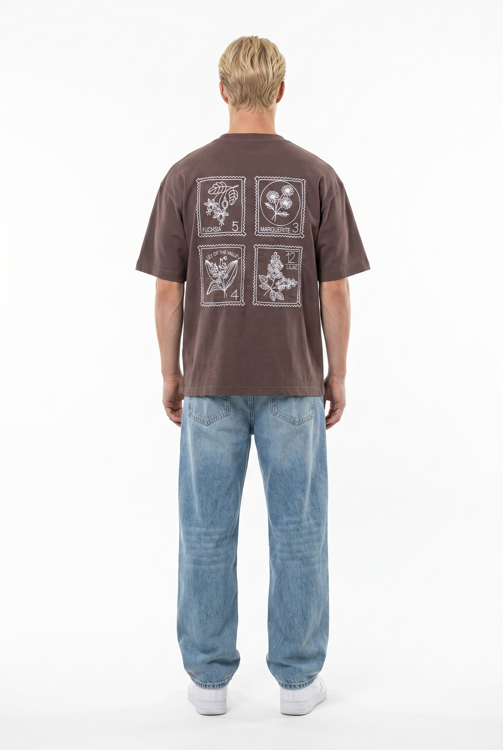 Erkek Nakışlı Oversize T-Shirt Kahve