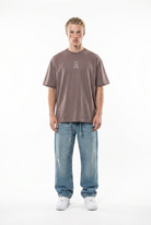 Erkek Nakışlı Oversize T-Shirt Kahve