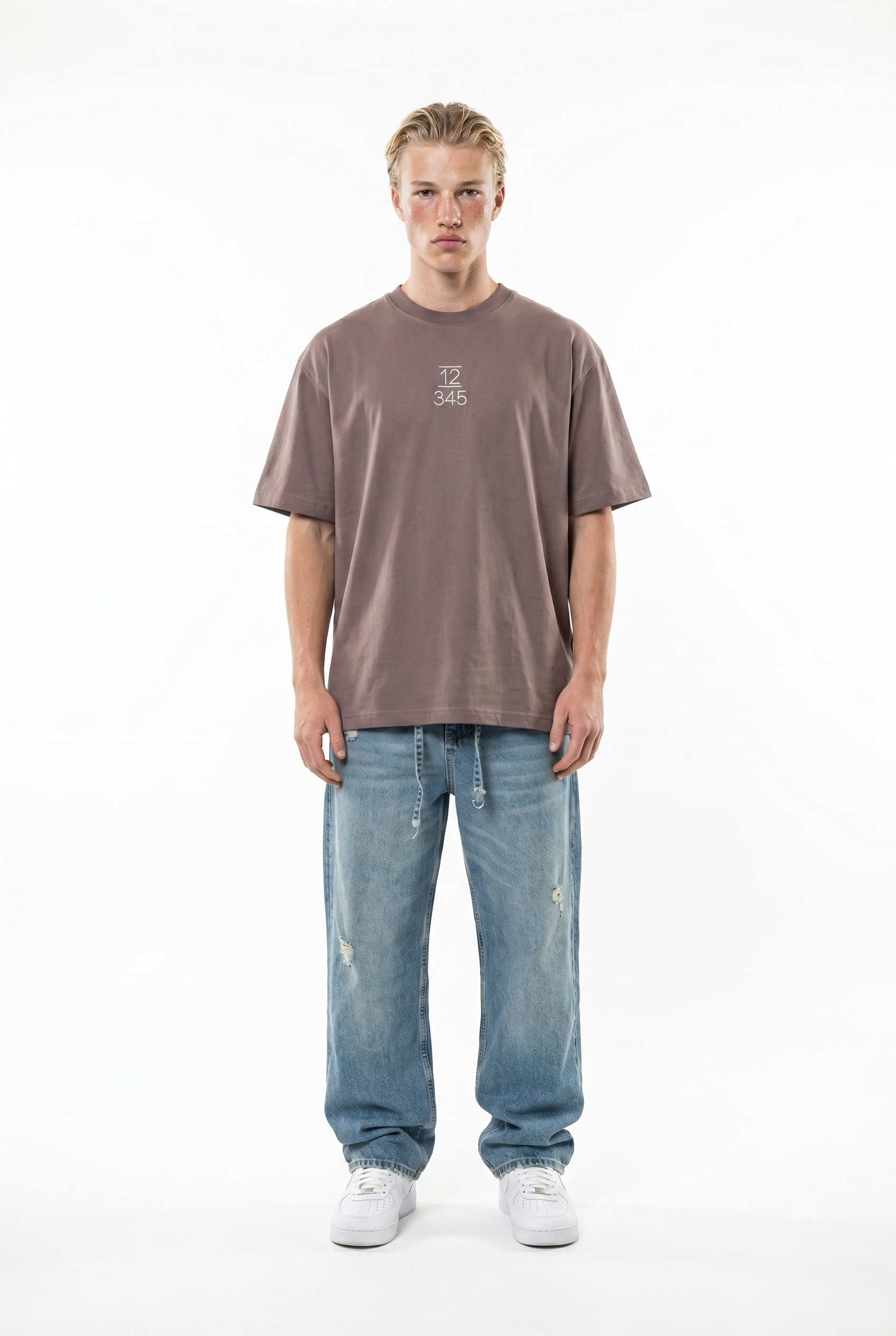 Erkek Nakışlı Oversize T-Shirt Kahve