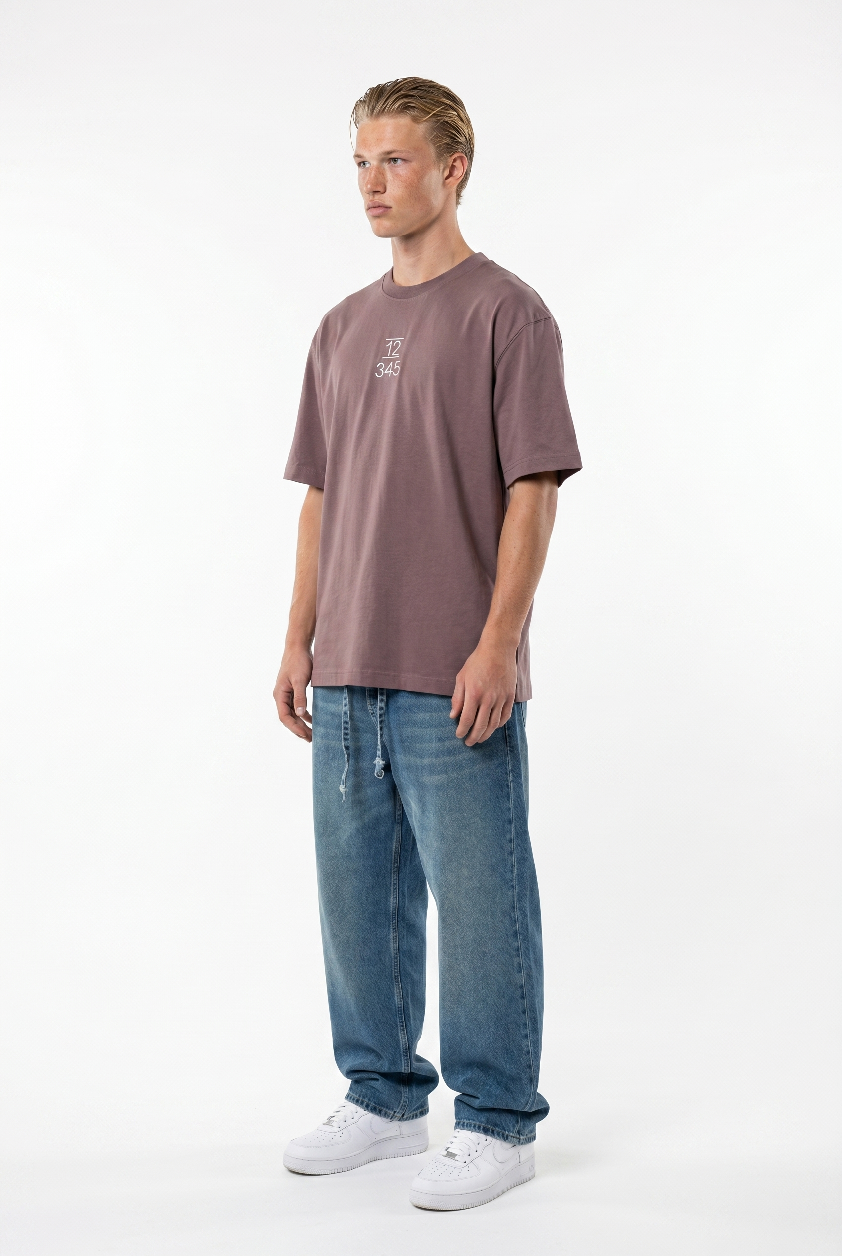 Erkek Nakışlı Oversize T-Shirt Kahve