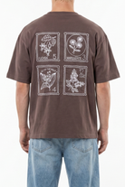 Erkek Nakışlı Oversize T-Shirt Kahve