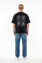 Erkek Nakışlı Oversize T-Shirt Siyah
