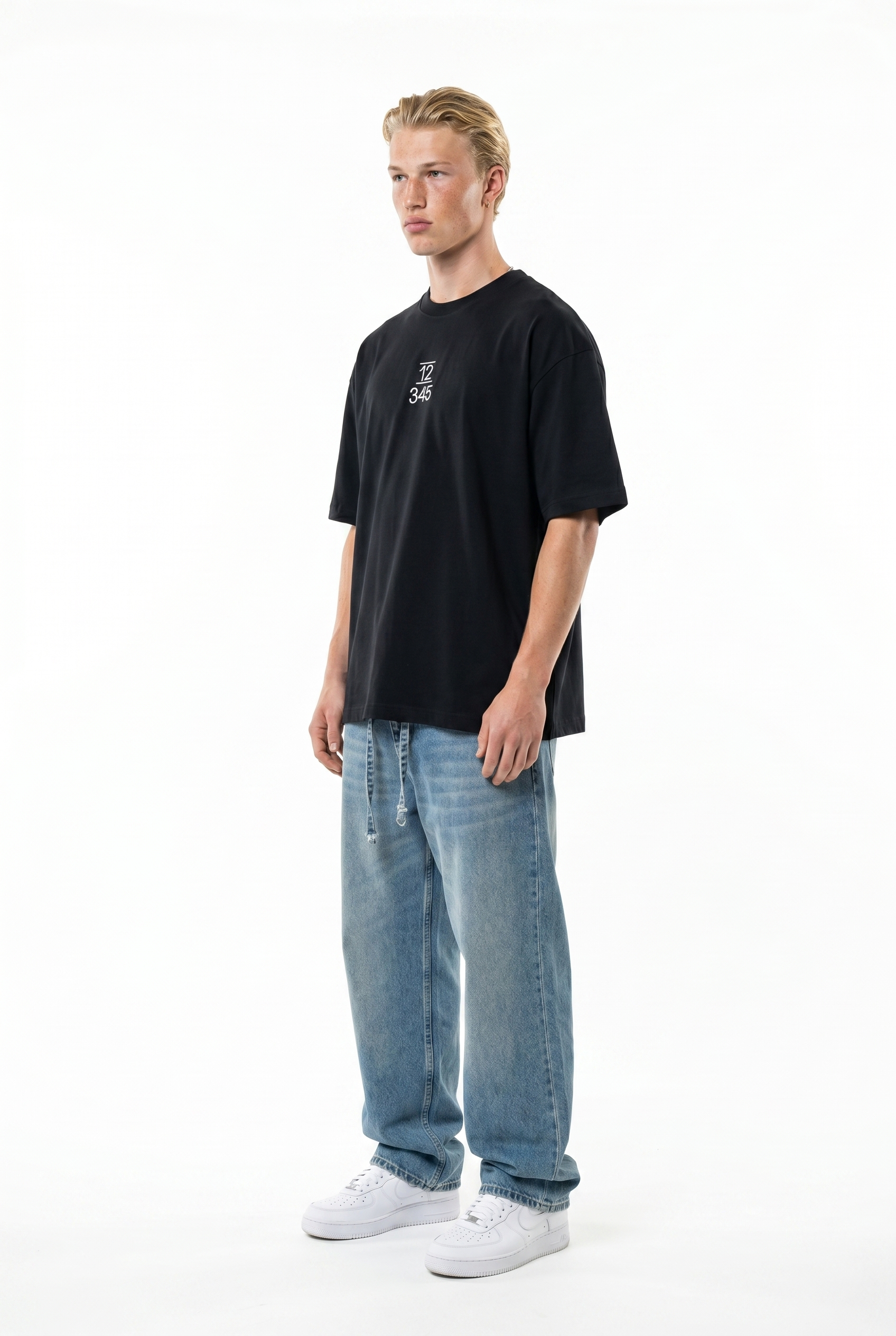 Erkek Nakışlı Oversize T-Shirt Siyah