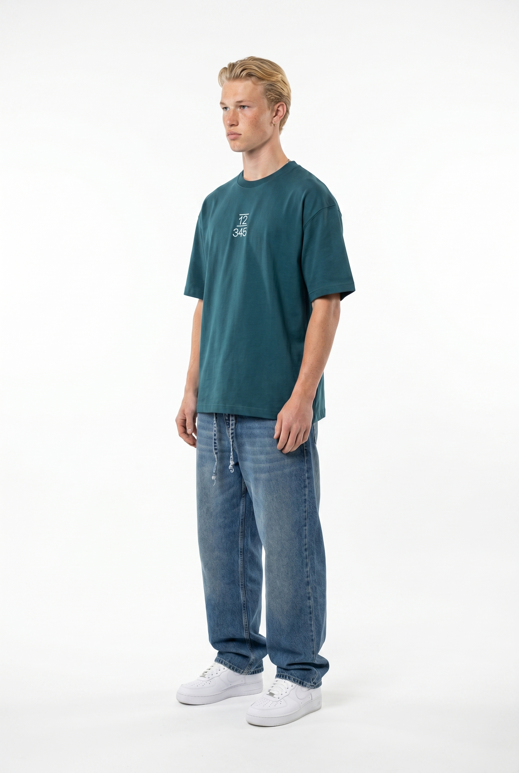 Erkek Nakışlı Oversize T-Shirt Zümrüt