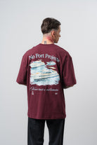 Erkek No Port Baskılı Oversize T-Shirt Bordo