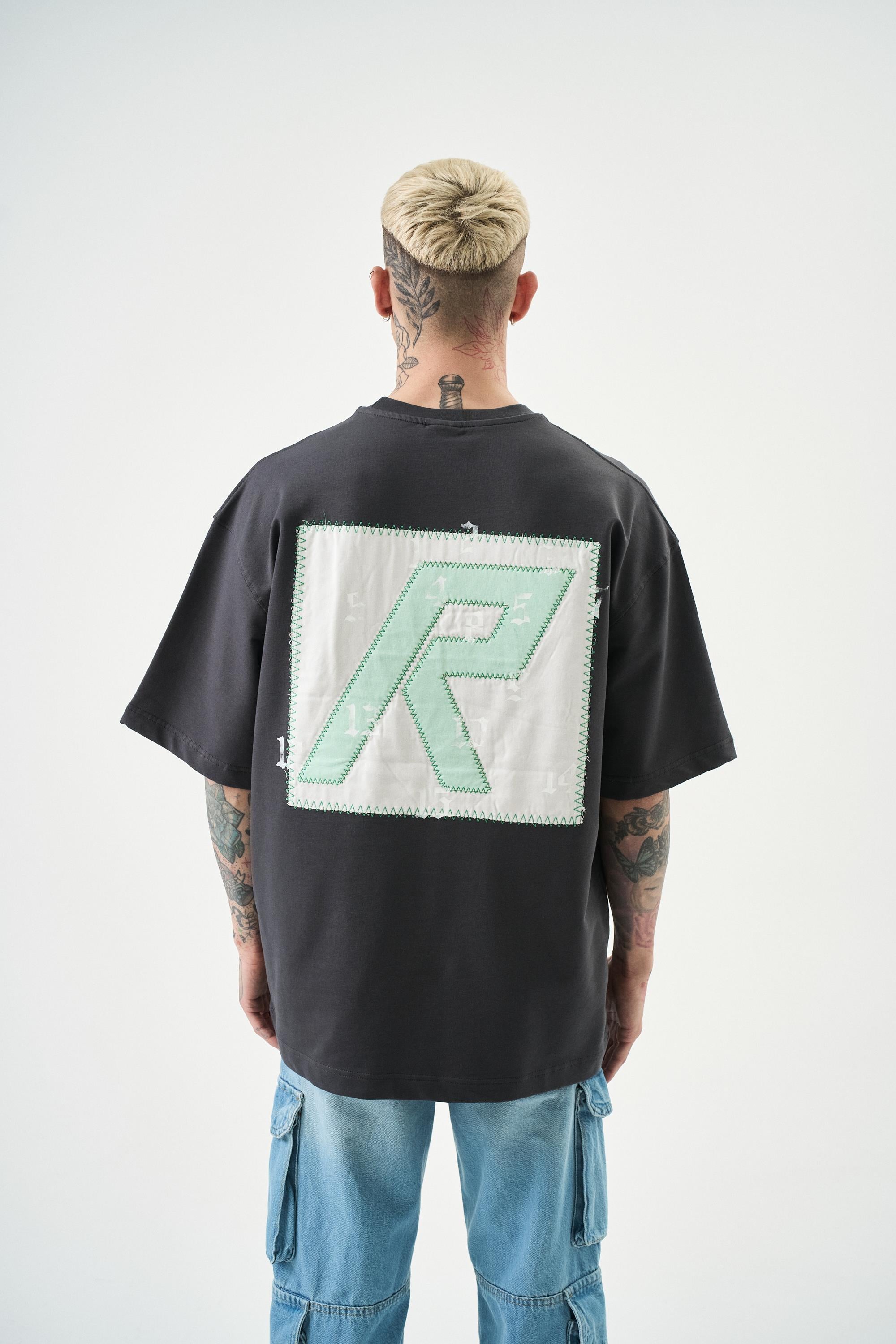 Erkek Numbers Of R Nakışlı Oversize T-Shirt Füme