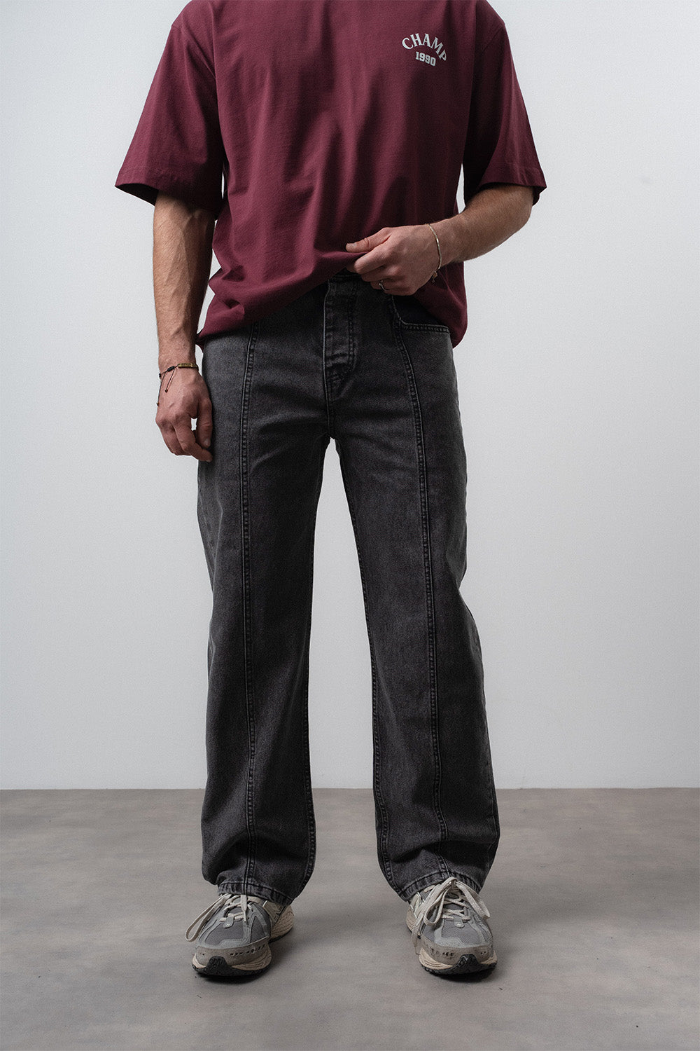 Respire-Erkek Önü Dikiş Detaylı Baggy Jean Antrasit-Kot Pantolon-1-Milagron.com