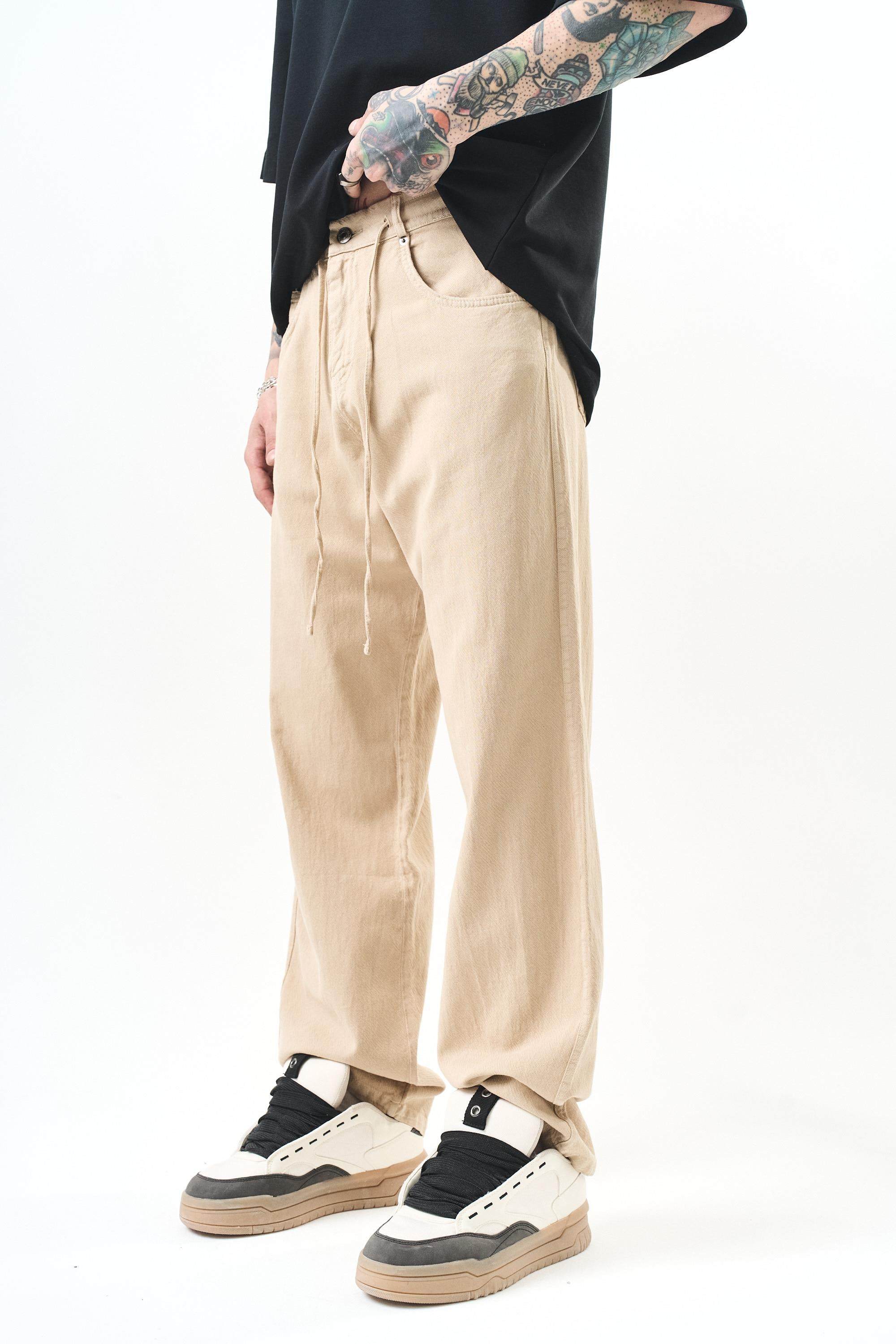 Erkek Parça Boya Baggy Pantolon Bej