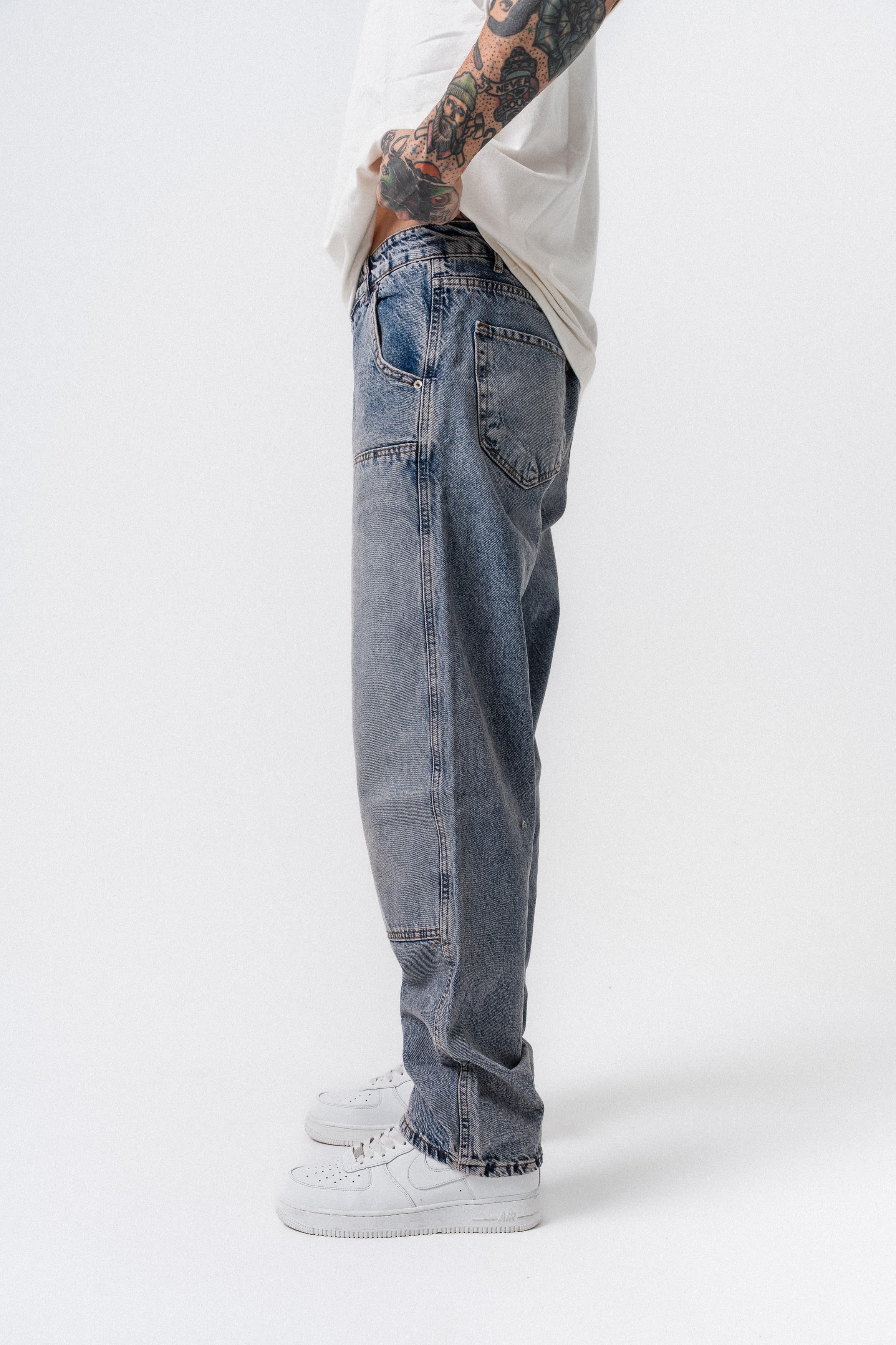 Erkek Parça Detaylı Baggy Jean Mavi