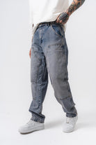Erkek Parça Detaylı Baggy Jean Mavi
