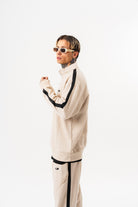 Erkek Pis Dikiş Detaylı Yarım Fermuarlı Diagonel Sweatshirt Bej