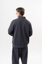 Erkek Pis Dikiş Detaylı Yarım Fermuarlı Diagonel Sweatshirt Füme