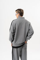 Erkek Pis Dikiş Detaylı Yarım Fermuarlı Diagonel Sweatshirt Gri