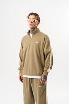 Erkek Pis Dikiş Detaylı Yarım Fermuarlı Diagonel Sweatshirt Haki