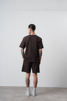 Erkek Pis Dikişli Regular Fit T-Shirt Şort Takım Kahve