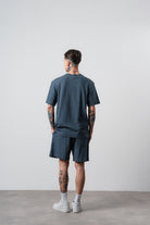 Erkek Pis Dikişli Regular Fit T-Shirt Şort Takım Petrol