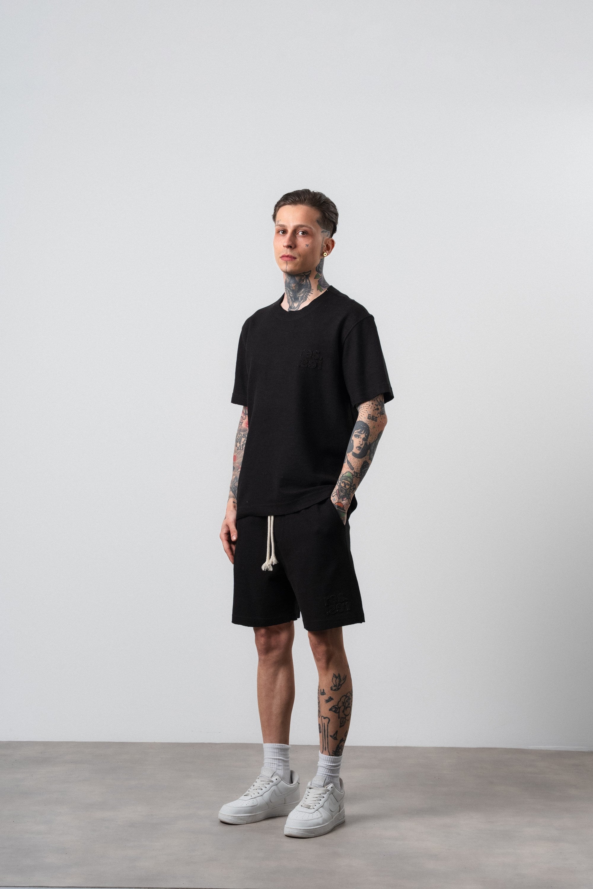 Erkek Pis Dikişli Regular Fit T-Shirt Şort Takım Siyah