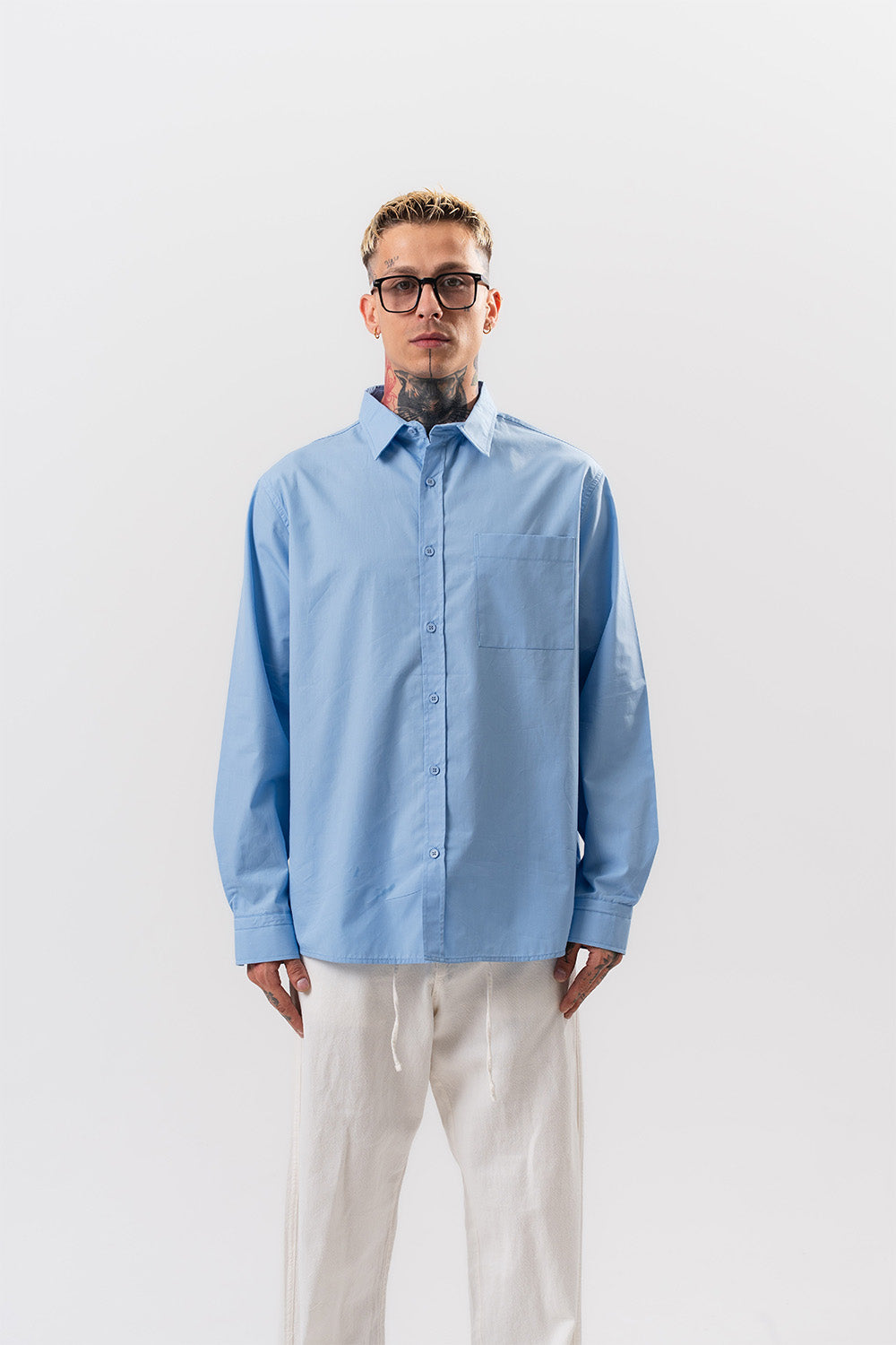 Respire-Erkek Poplin Oversize Gömlek Bebe Mavi-Gömlek-1-Milagron.com