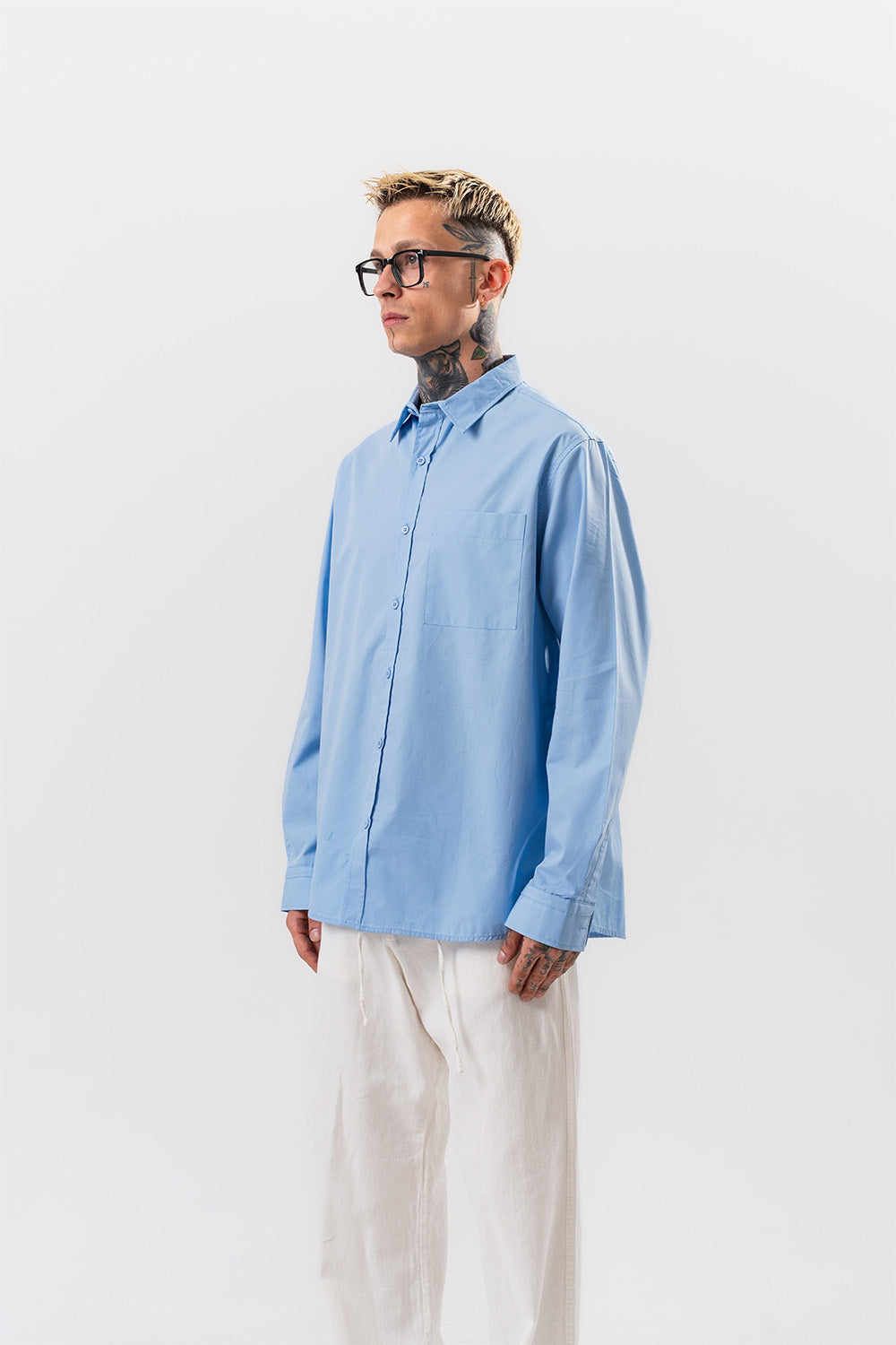 Respire-Erkek Poplin Oversize Gömlek Bebe Mavi-Gömlek-2-Milagron.com