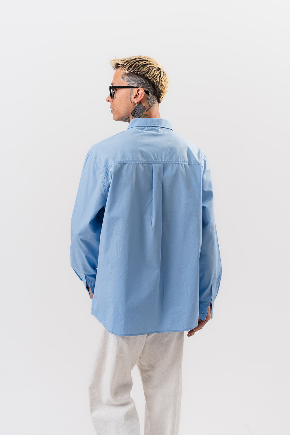 Respire-Erkek Poplin Oversize Gömlek Bebe Mavi-Gömlek-4-Milagron.com